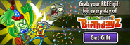 Birthdayz Jester Zombie in an advertisement on the main menu along with Bonk Choy