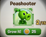 Peashooter on the plants selection screen in Plants vs. Zombies Adventures before the June 5 update