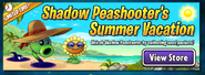 Shadow Peashooter in an ad for the Shadow Peashooter's Summer Vacation event in the main menu