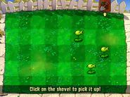 Three Peashooters on the ground before level 1-5, in the Shovel tutorial