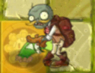 Bamboo Brother pushing a zombie on a Gold Tile