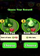 The player having a choice between Pea Pod and Bonk Choy as the prize for completing a level