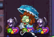 Two Fraidy Cats with the Untrickable trait due to Parasol Zombie's ability