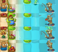 Various examples of underground plants being moved onto a Lily Pad by Fisherman Zombies. Normally they cannot be planted there. This cannot happen anymore becasue Fisherman Zombie can move Lily Pad as of 10.8.1 ver.