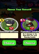 The player having the choice between Smoosh-Shroom and Flamenco Zombie as a prize for completing a level