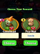 The player having the choice between Conehead and Pea-Nut as a prize for completing a level