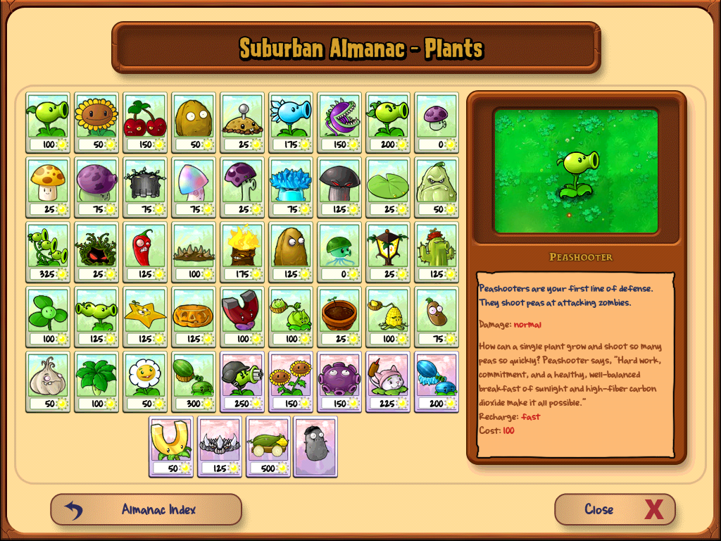 plants vs zombies almanac