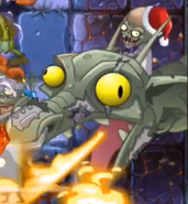 Zombot Dark Dragon with Dr. Zomboss wearing a Santa hat during the Christmas event