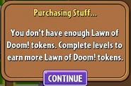 A notification of not having amount of tokens