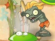 Surfer Zombie crushing a Spring Bean while it is about to bounce