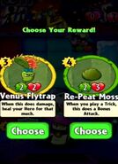 The player having the choice between Venus Flytrap and Re-Peat Moss as a prize for completing a level