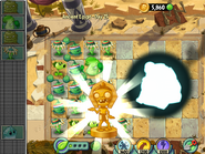 The Zombot Sphinx-inator teleporting out of the level after claiming the Ancient Egypt Trophy