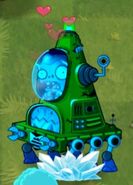 Frozen Robo-Cone Zombie while being affected by Blooming Heart's projectile