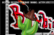 Fred in Super Flying Cowboy Mode with his cowboy hat.