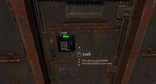 The old model of the Code Lock unlocked and mounted on an armored door.