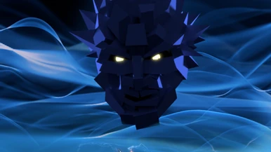 A shadowy image of Polygon Man at the end of the intro sequence.