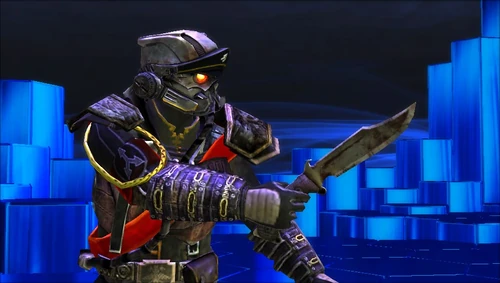 Radec wielding his combat knife.