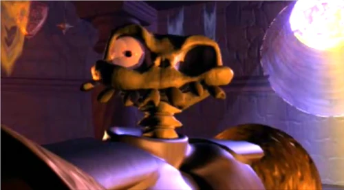 Dan faces the screen in the first game after his accidental revival.