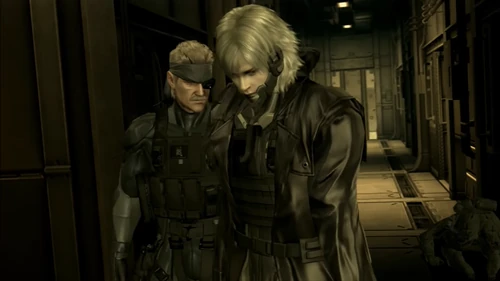 Snake talking with Raiden in MGS4.