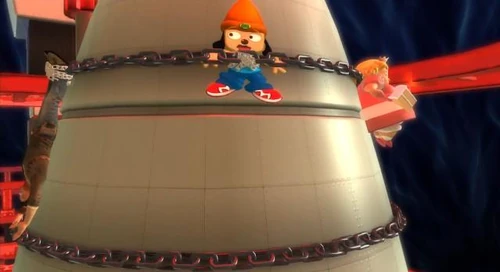 Heihachi performing his Level 3 Super on Nathan, PaRappa and Fat Princess