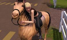 Simka przytulająca konia