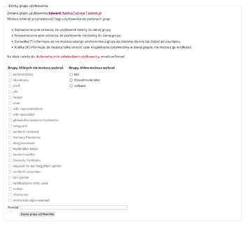 Strona zmiany uprawnień