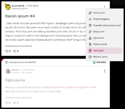 Opcja usunięcia posta w menu „Więcej”