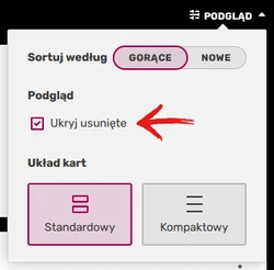 Opcja pozwalająca na ukrycie usuniętej treści.