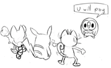 Cymic the wanted criminal being threatening. Courtesy of Meownster