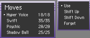 Moves menu