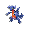 ID: a sprite of the Pokemon gabite. it is a blue bipedal shark-like Pokemon with a red belly. its arms each have one fin on them, and end with a single claw. there is a fin on its back with a single cut in it. End ID.
