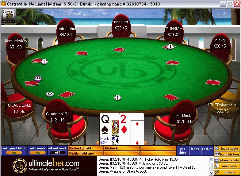 Tavolo virtuale di Texas Hold'em, rappresentazione grafica del software di gioco