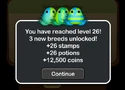Leveling up gives potions, along with stamps and coins.