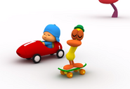 El auto de Pocoyó y la patineta de Pato