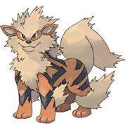 Official artwork of Arcanine by Ken Sugimori from Pokémon FireRed Version and Pokémon LeafGreen Version.