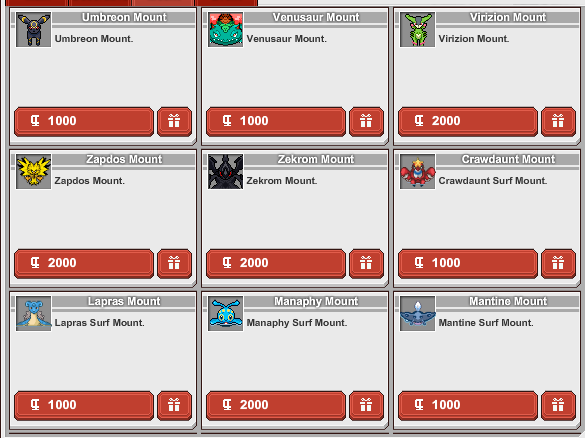 Mounts, Pokemon Planet Wikia