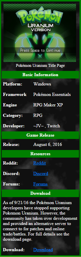 Custom Game, Pokémon Uranium Wiki