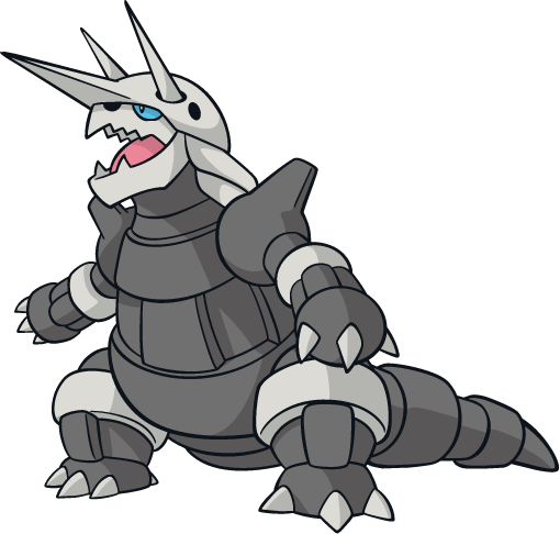 Este é Aggron, um Pokémon do tipo os bec it pedra e metal,que f