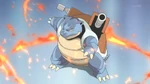 Blastoise is Blue's starter Pokémon. He chose it as a Squirtle. Later while Red was on his way to Viridian City to catch Nidoran♂, Squirtle battled Charmander and successfully won due to the lack of experience of Red. Sometime later Squirtle evolved into Wartortle in the Lavender's Town Pokémon Tower. Wartortle evolved into Blastoise after Blue became Champion. It was used to take out Persian and Jolteon but he lost to Charizard.