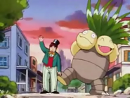 Melvin and Exeggutor saying goodbye to Ash and company