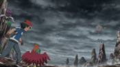 Ash sees that his Talonflame is defeated