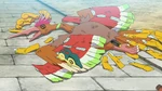 With Cyndaquil's help, they tried to make Fearow look like the Legendary Pokémon Ho-Oh flying in the sky. Their ruse ended when Ash and his Pikachu used Thunderbolt on Fearow, knocking it out.