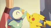 Pikachu and his best friend Piplup high-fiving each other