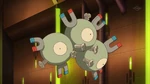 Magneton is another of Clemont's Pokémon who served as a patrol to the Gym while the Clembot was in control of it. After attacking the group with Metal Sound, Fennekin battled it. It easily dodged Fennekin's Ember by temporarily separating itself into three Magnemite but was stopped by Froakie's Frubbles.