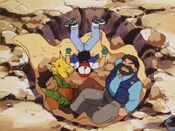 Ash, Brock and Rory fell in the hole