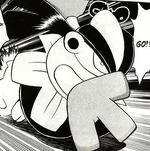 Hariyama was first introduced as its pre-evolution, Makuhita, when Brawly fought against Sapphire in a Gym Battle. Midway through the battle, Makuhita evolved into a Hariyama. However, Hariyama was taken down by Sapphire's Chic, which too had evolved from a Torchic. It was then used in brawly's battle against Blaise, where it was able to disperse his heat-induced illusions through a combination of brute force and wits. Hariyama is shown to be extremely powerful, as it was able to defeat Sapphire's Lairon