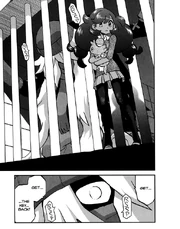 AZ in his cell at Team Flare HQ with Emma outside.