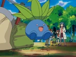 Eliza sent Oddish in battle against Team Rocket.