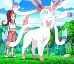 Penelope used Sylveon to battle Ash's Froakie.