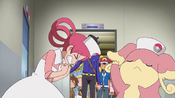 Nurse Joy and Audino arguing